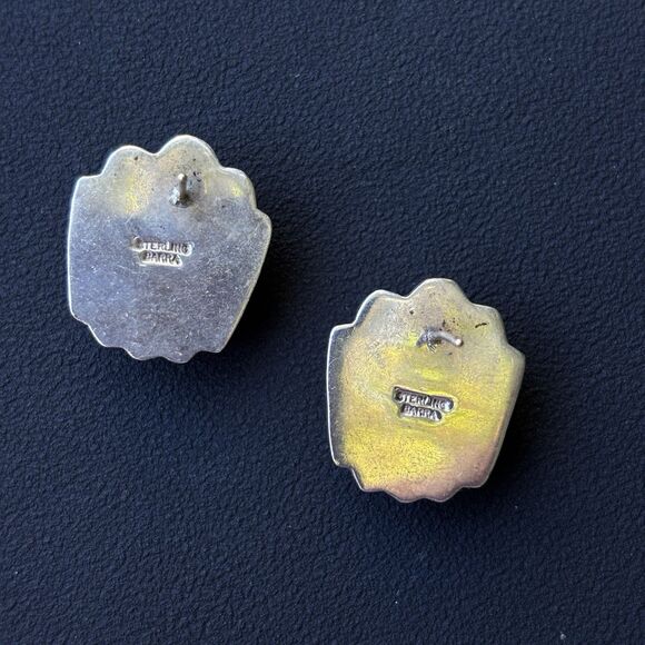 Vintage Mexican Sterling Silver Ribbed Dome Earrings 14K Posts Signed BARRA 8.9g - Picture 4 of 8